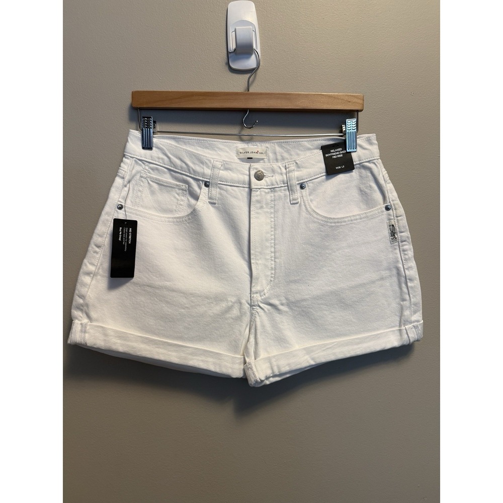 Silver Jeans Boyfriend Classic Stretch White Jean Shorts Size 26 Mid Rise NWT